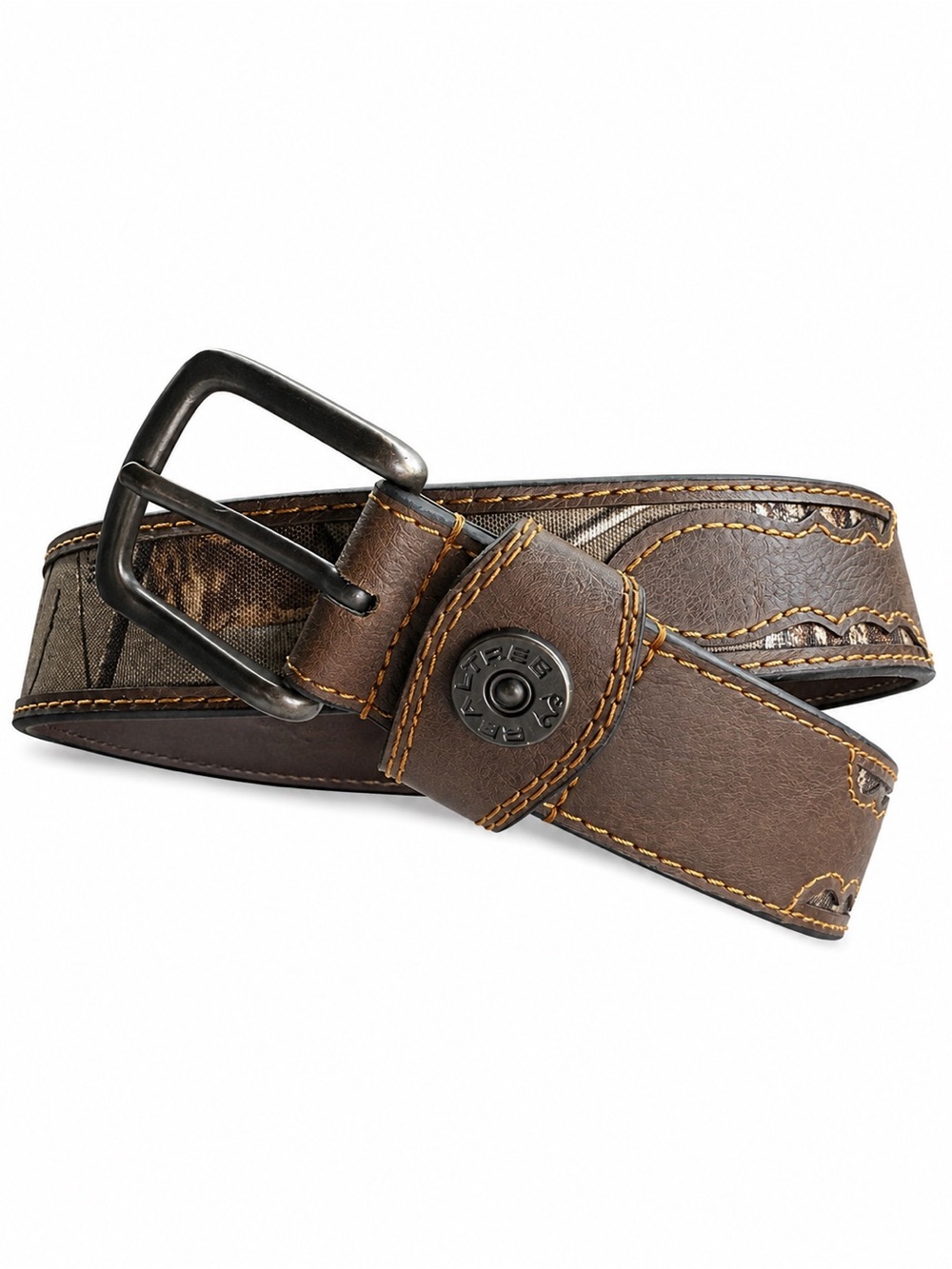 Realtree Brown Leather Trim Belt with Camouflage Inlay